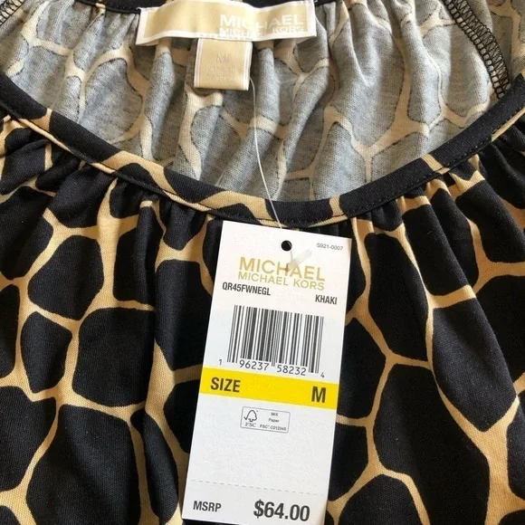 Michael Kors Flutter Sleeve Top Pullover Blouse Medium Black Khaki Giraffe-NWT - Picture 7 of 9